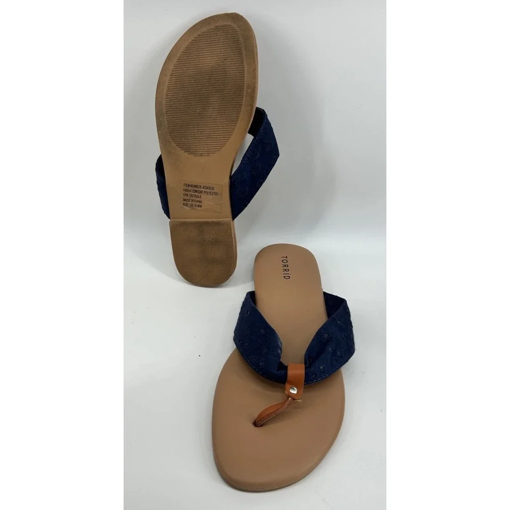 Torrid Flip Flop Blue Eyelet Fabric Strap Slip On Women's Size‎ 10 WW